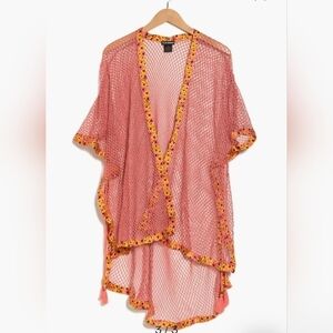 NWT Steve Madden Boho Woven Fishnet Swim Coverup Wrap Shawl Cardigan